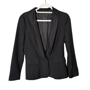 Sweet Candy Black Tuxedo Blazer Size S Satin Lapel Minimalist Office Evening